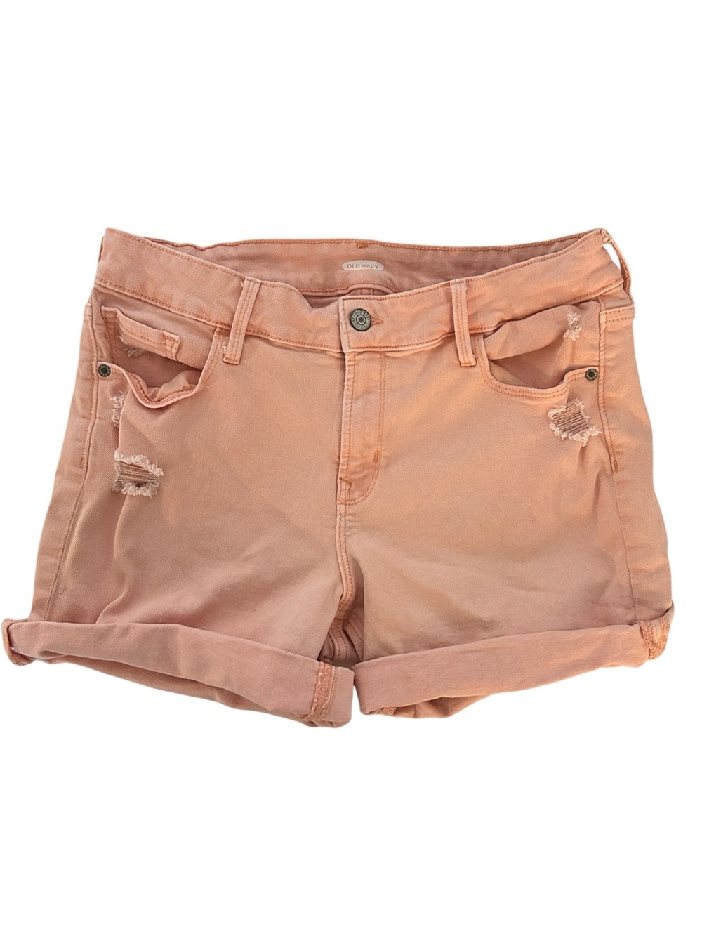 Old Navy Peach Rolled Hem Distressed Jean Shorts size 10 - Picture 2 of 10